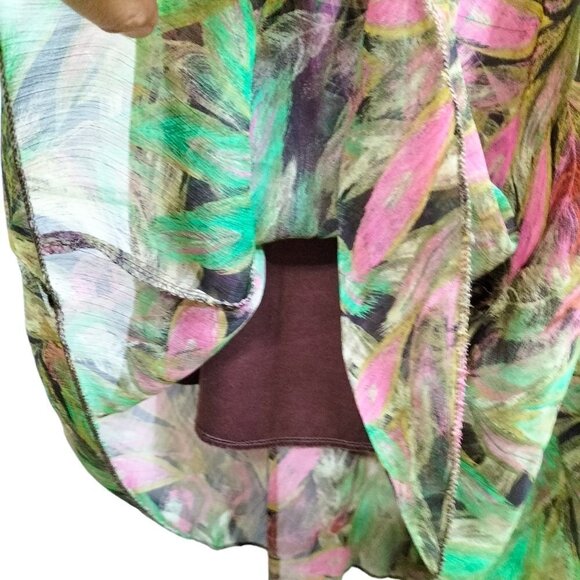 (SK 16) Metro Wear Green Pink  Leaf Print A Line Skirt Size Small - Picture 4 of 7